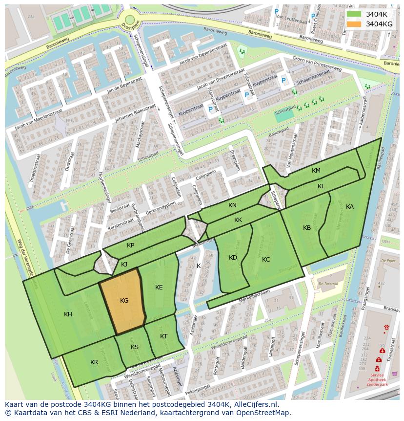 Afbeelding van het postcodegebied 3404 KG op de kaart.