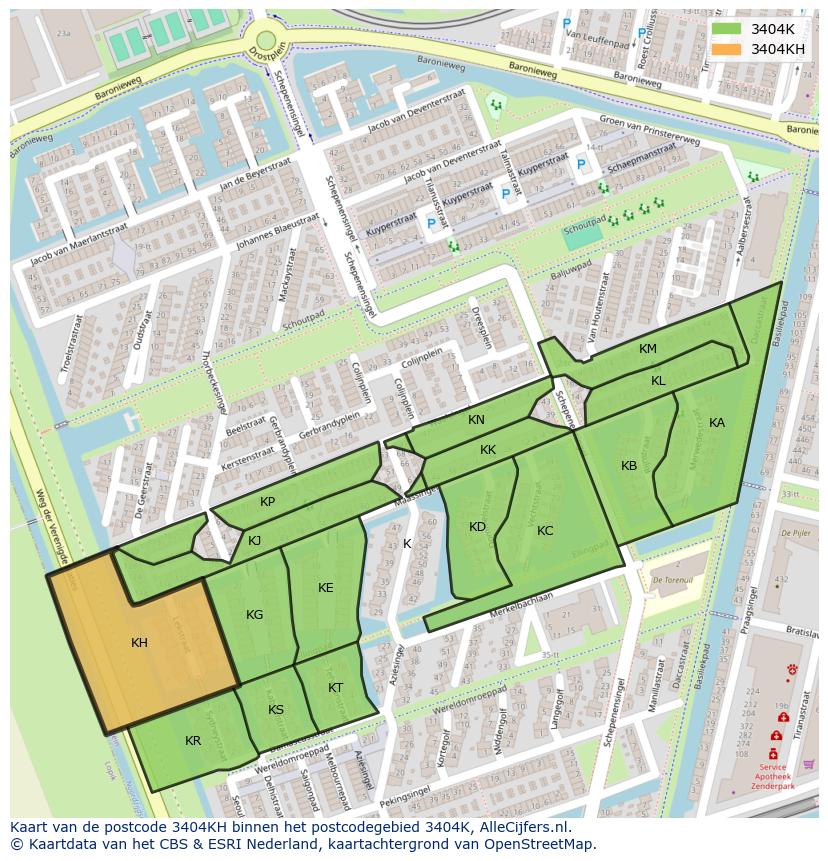 Afbeelding van het postcodegebied 3404 KH op de kaart.
