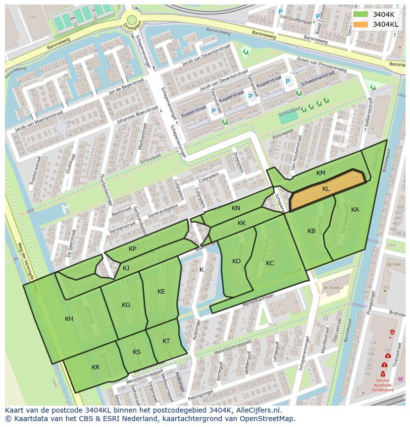 Afbeelding van het postcodegebied 3404 KL op de kaart.