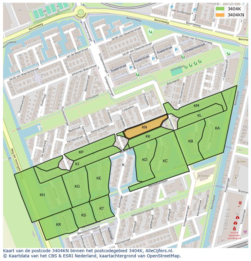 Afbeelding van het postcodegebied 3404 KN op de kaart.