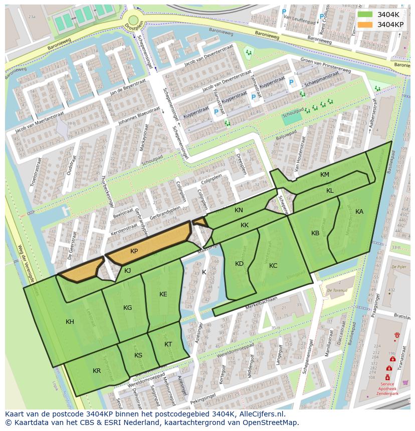 Afbeelding van het postcodegebied 3404 KP op de kaart.