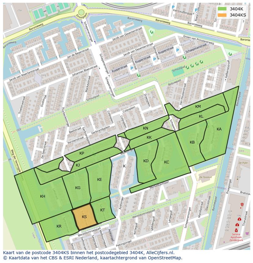 Afbeelding van het postcodegebied 3404 KS op de kaart.