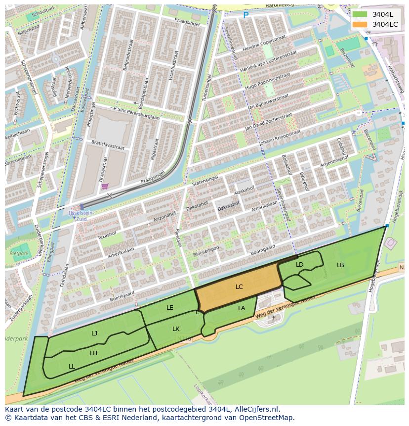 Afbeelding van het postcodegebied 3404 LC op de kaart.