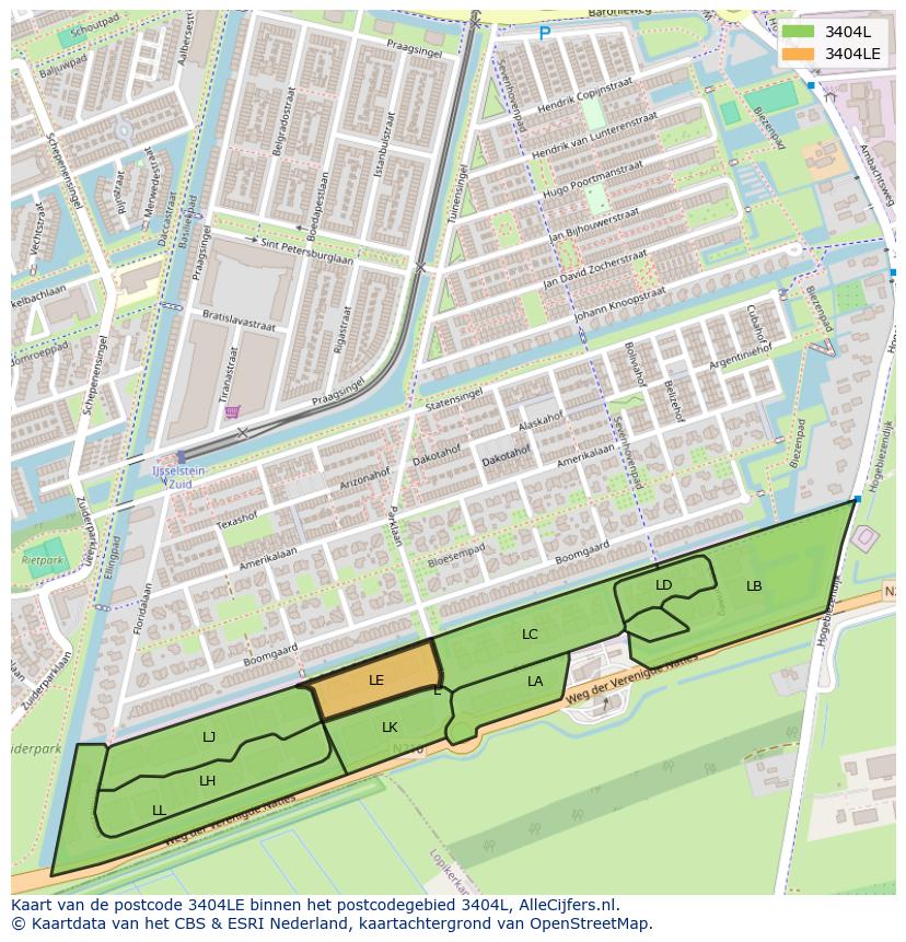 Afbeelding van het postcodegebied 3404 LE op de kaart.