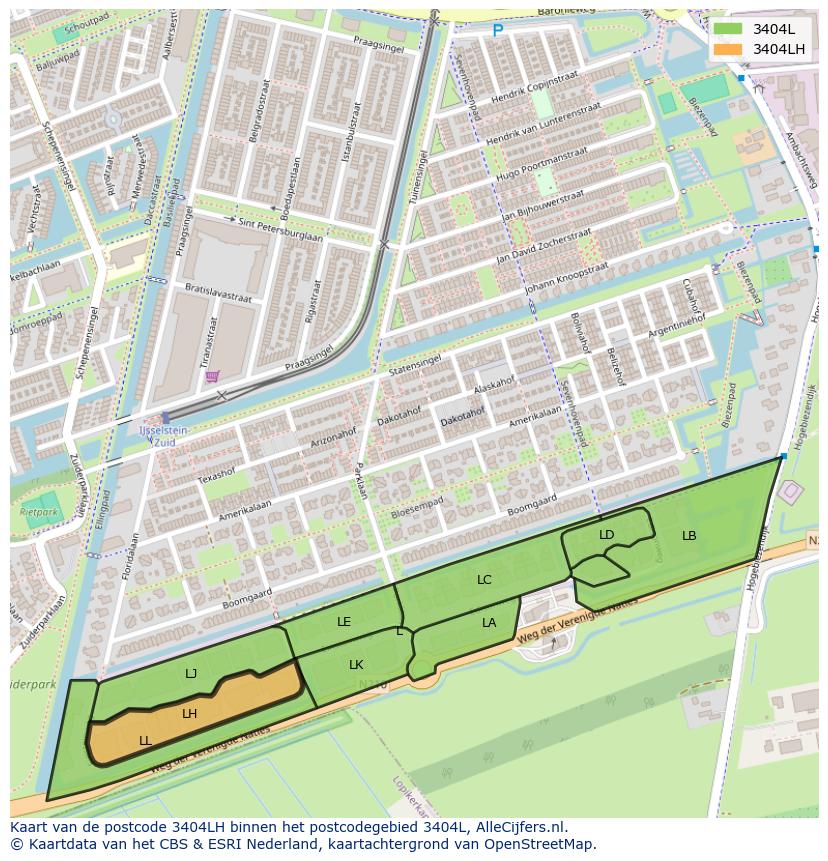 Afbeelding van het postcodegebied 3404 LH op de kaart.