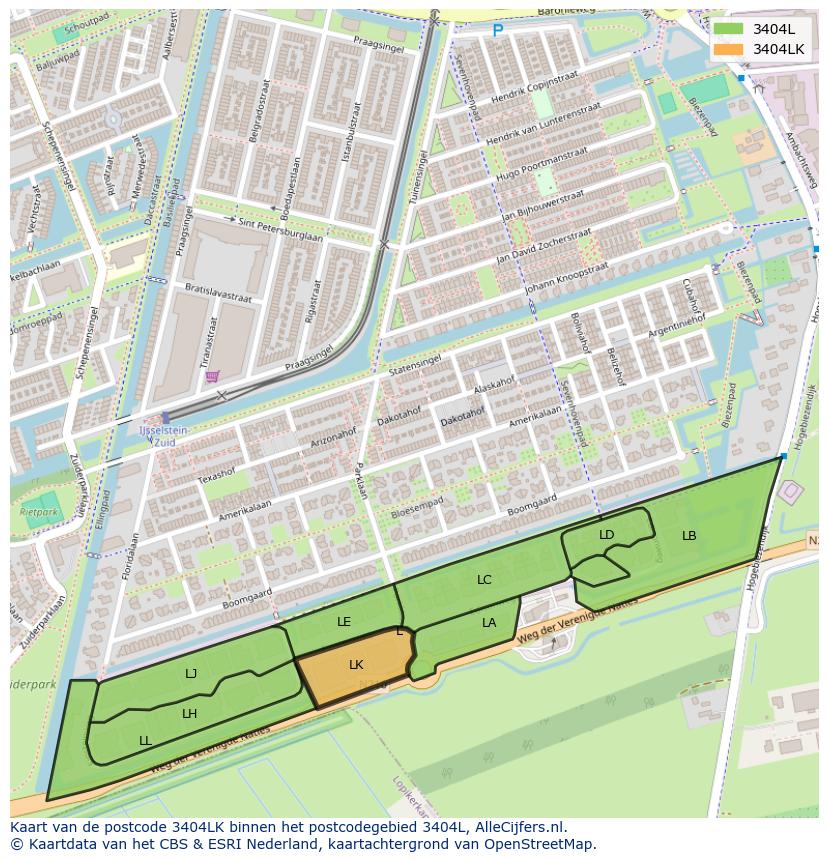 Afbeelding van het postcodegebied 3404 LK op de kaart.