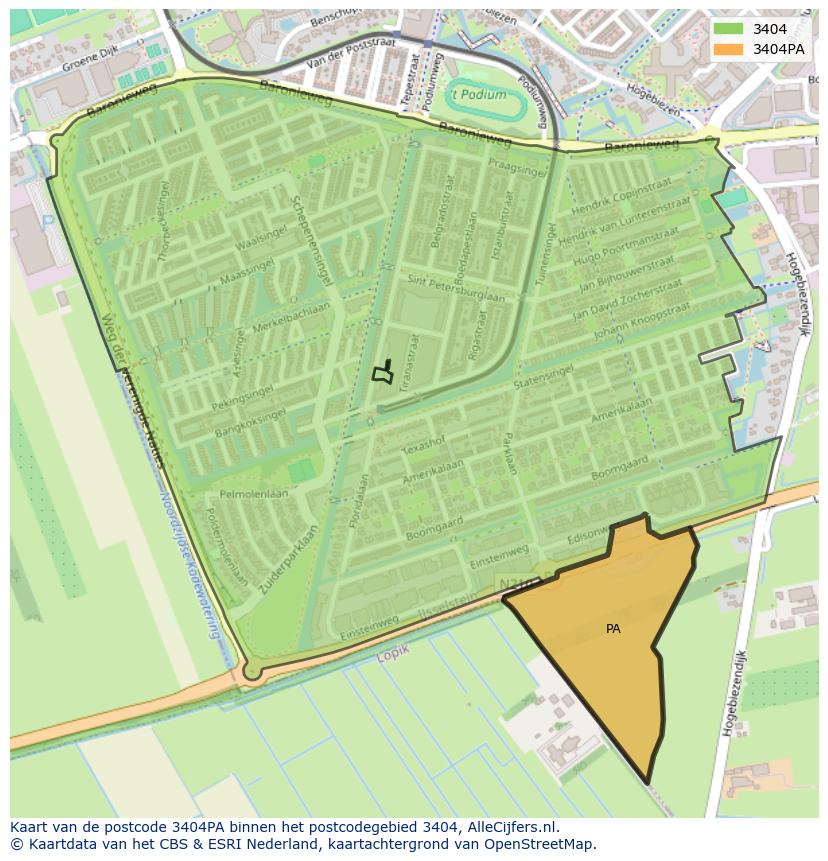 Afbeelding van het postcodegebied 3404 PA op de kaart.