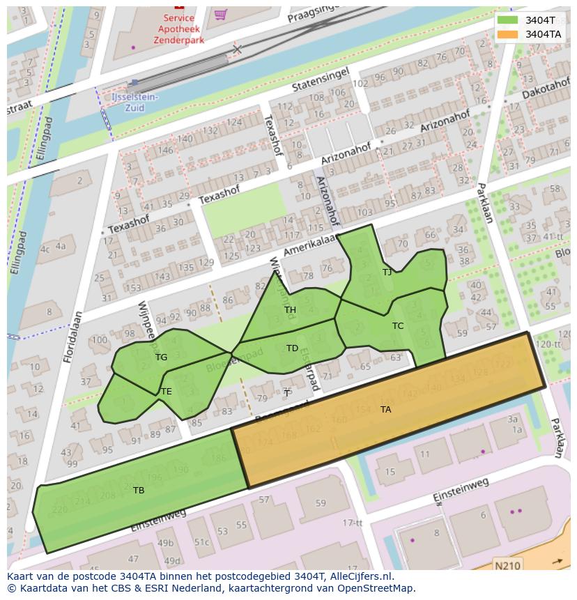 Afbeelding van het postcodegebied 3404 TA op de kaart.