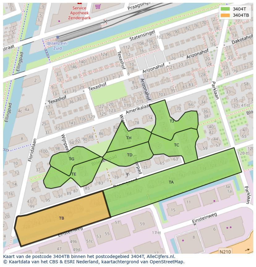 Afbeelding van het postcodegebied 3404 TB op de kaart.