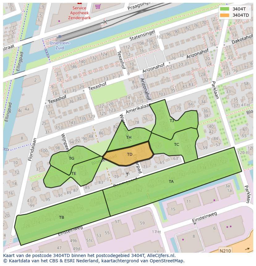 Afbeelding van het postcodegebied 3404 TD op de kaart.