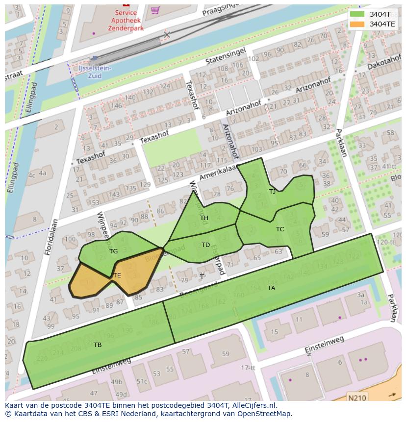 Afbeelding van het postcodegebied 3404 TE op de kaart.