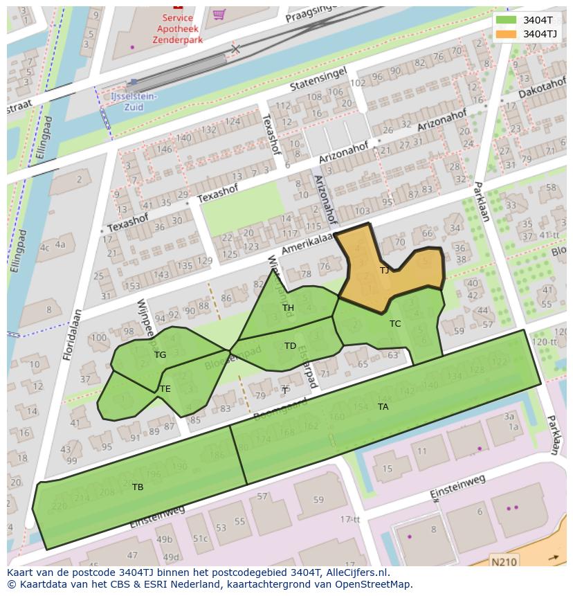 Afbeelding van het postcodegebied 3404 TJ op de kaart.