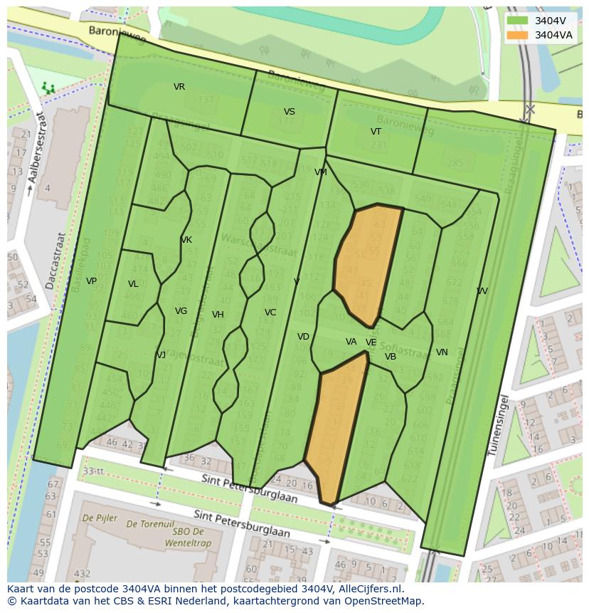 Afbeelding van het postcodegebied 3404 VA op de kaart.