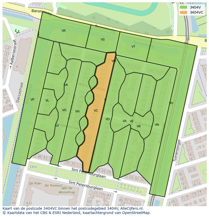Afbeelding van het postcodegebied 3404 VC op de kaart.