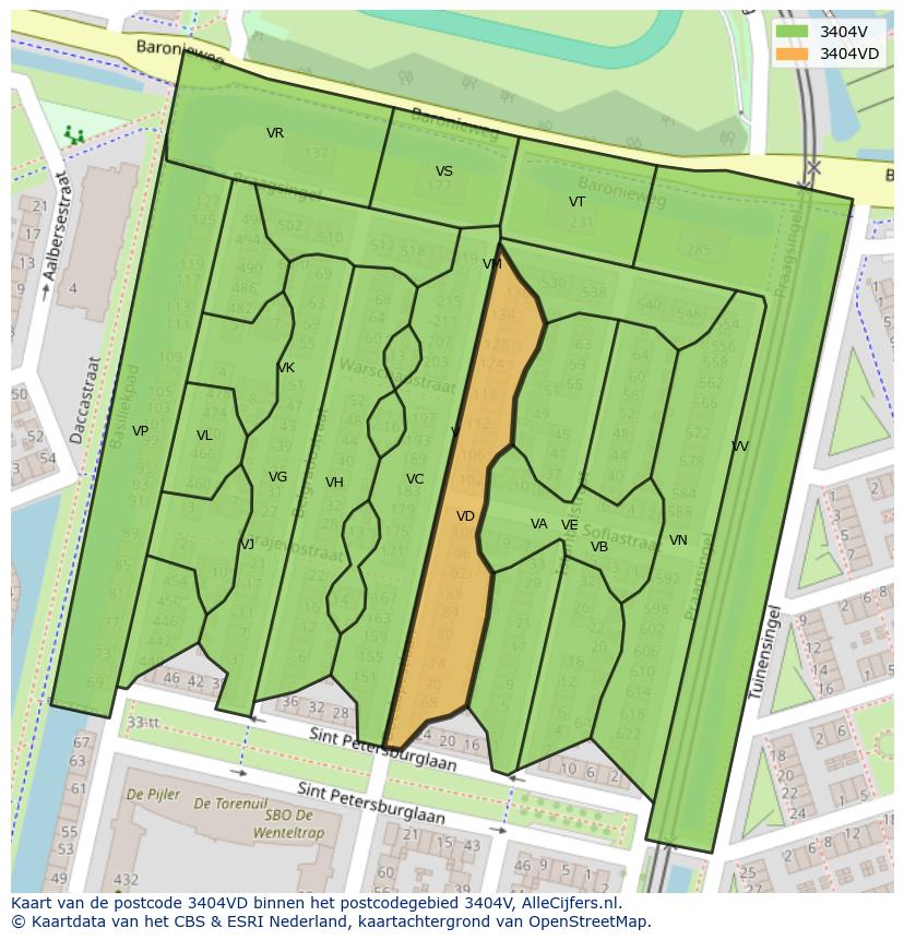 Afbeelding van het postcodegebied 3404 VD op de kaart.