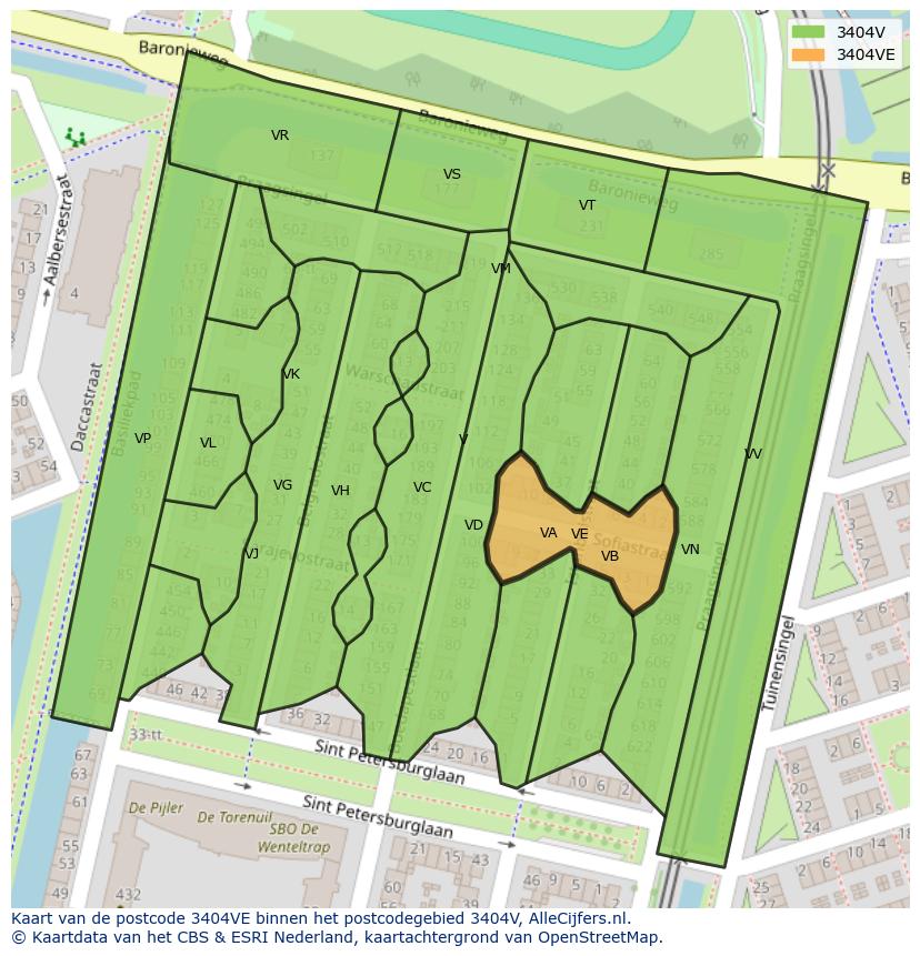 Afbeelding van het postcodegebied 3404 VE op de kaart.