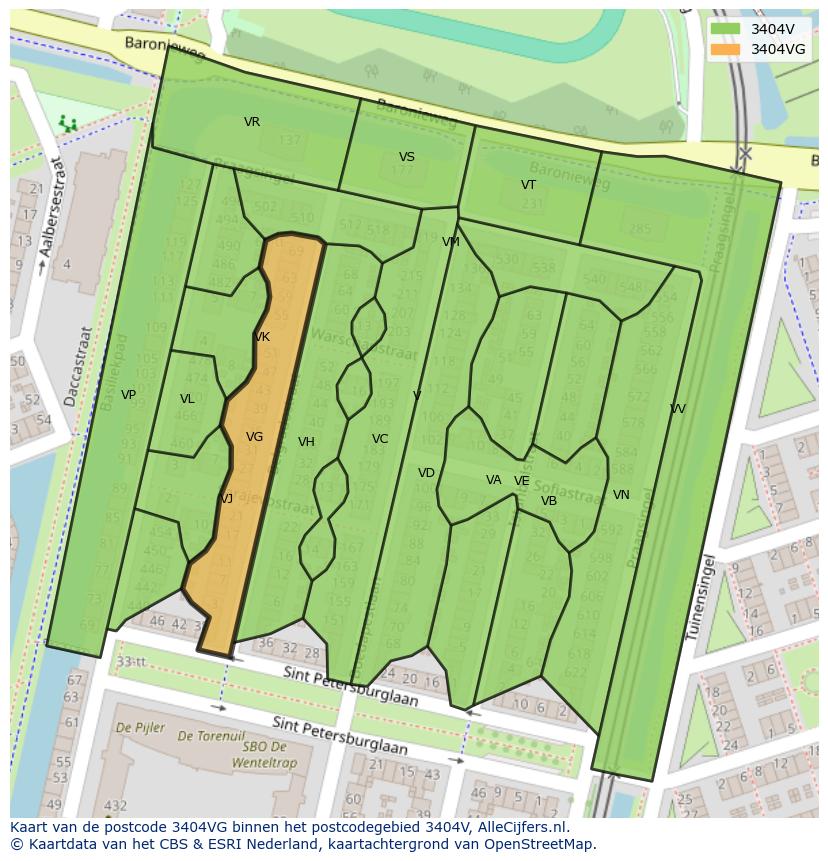 Afbeelding van het postcodegebied 3404 VG op de kaart.