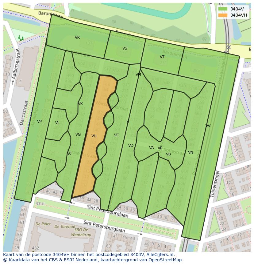 Afbeelding van het postcodegebied 3404 VH op de kaart.