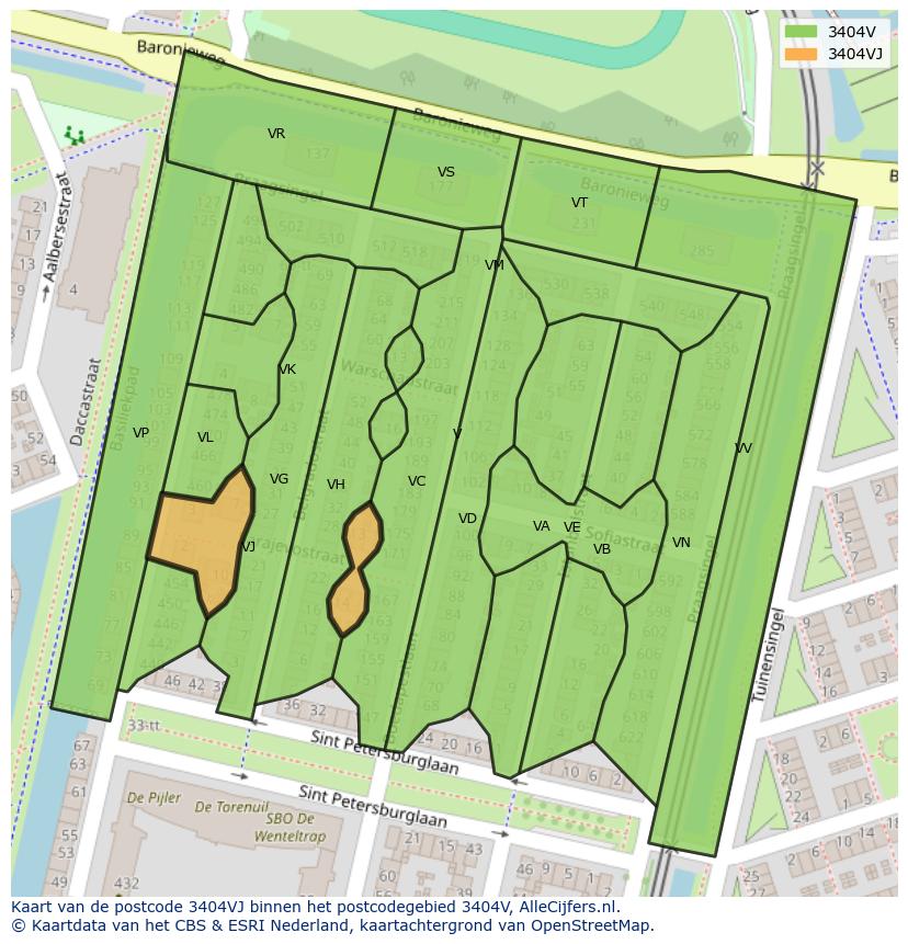 Afbeelding van het postcodegebied 3404 VJ op de kaart.