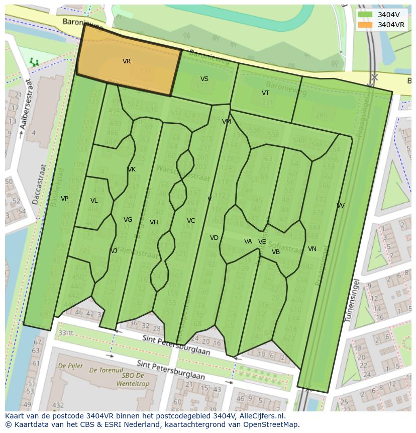 Afbeelding van het postcodegebied 3404 VR op de kaart.