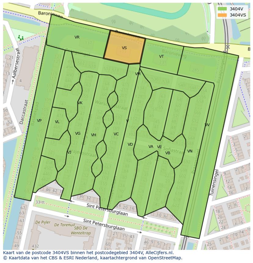 Afbeelding van het postcodegebied 3404 VS op de kaart.