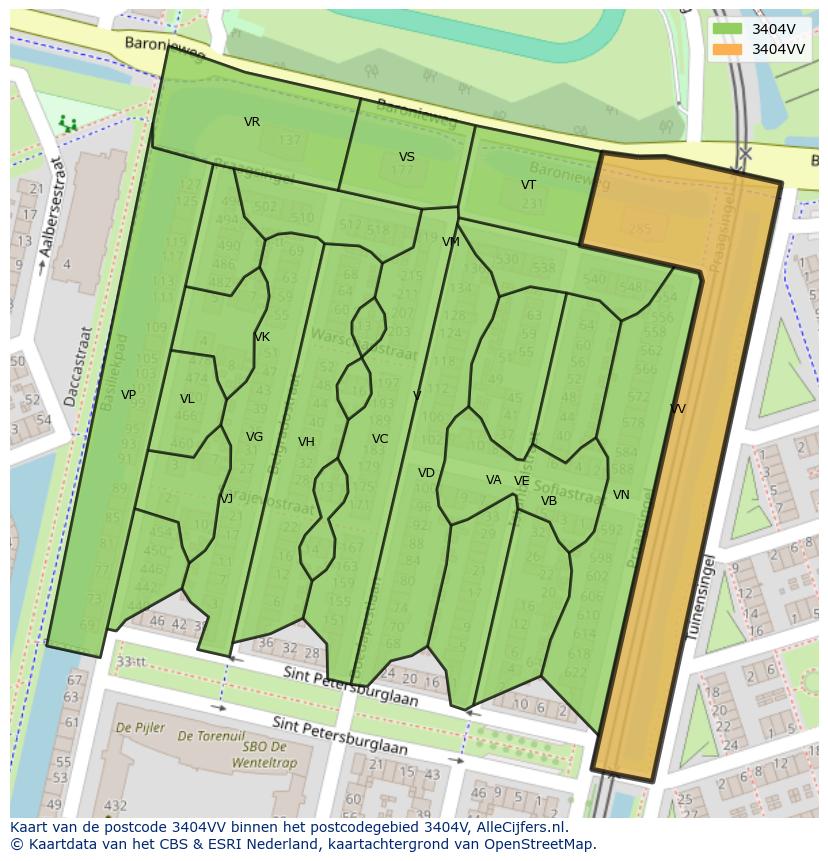 Afbeelding van het postcodegebied 3404 VV op de kaart.