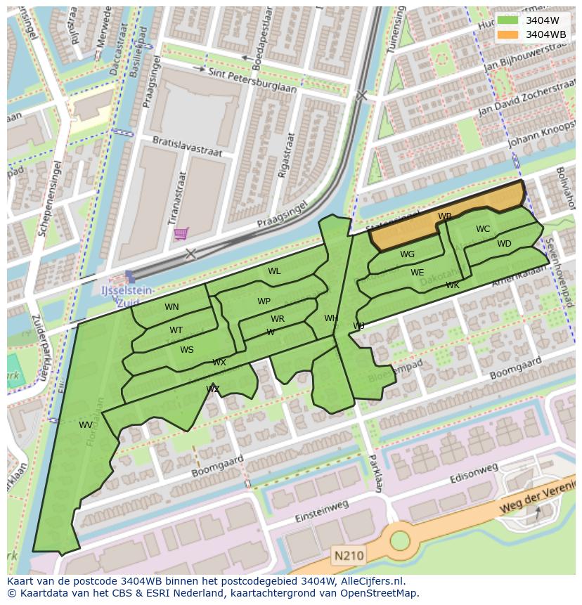 Afbeelding van het postcodegebied 3404 WB op de kaart.