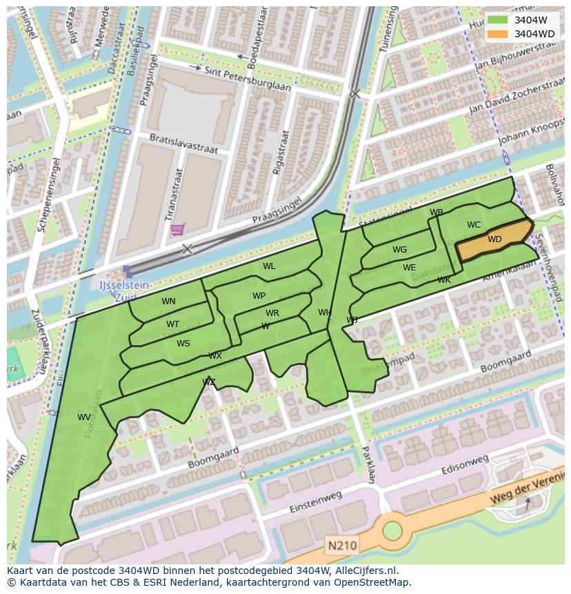 Afbeelding van het postcodegebied 3404 WD op de kaart.