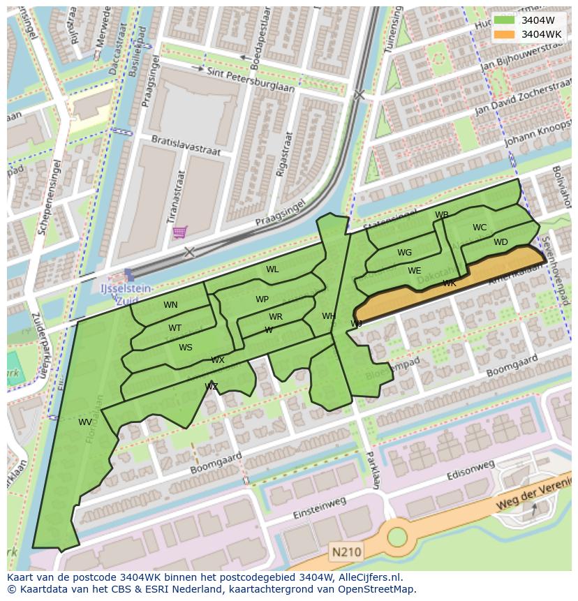 Afbeelding van het postcodegebied 3404 WK op de kaart.