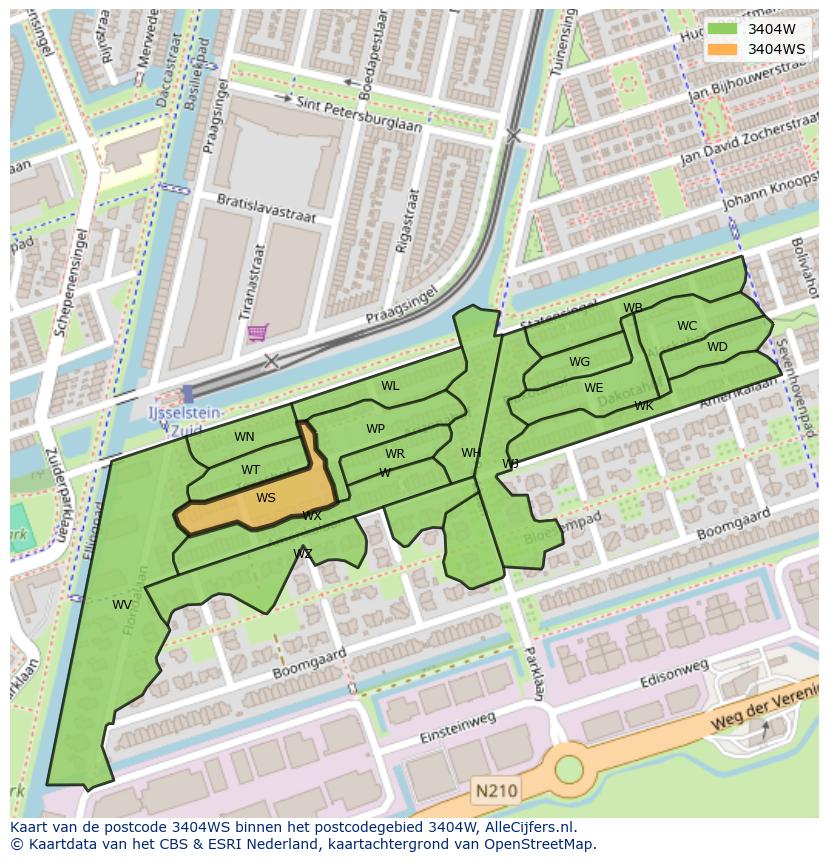 Afbeelding van het postcodegebied 3404 WS op de kaart.