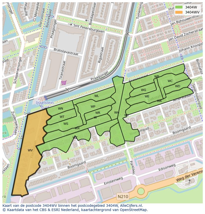 Afbeelding van het postcodegebied 3404 WV op de kaart.