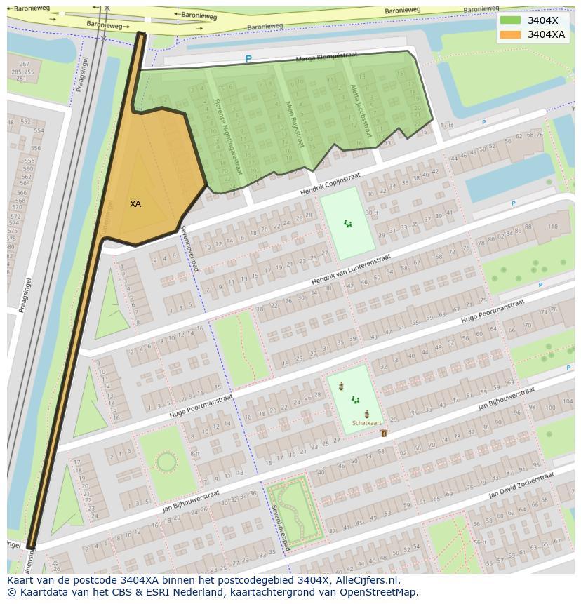 Afbeelding van het postcodegebied 3404 XA op de kaart.