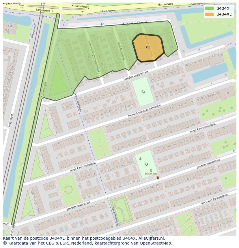 Afbeelding van het postcodegebied 3404 XD op de kaart.