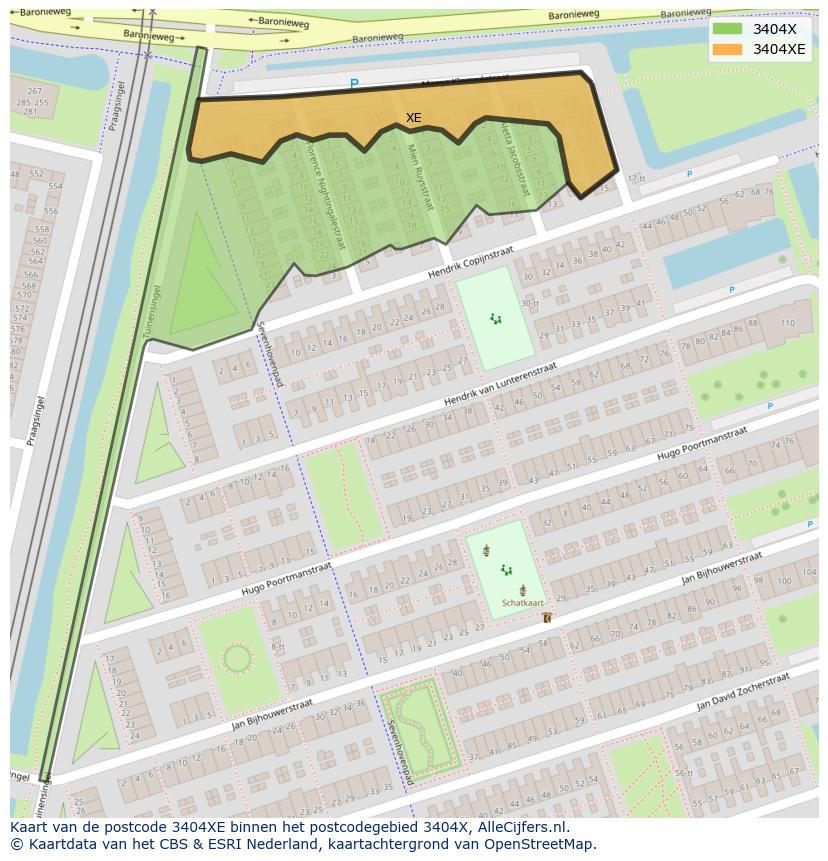 Afbeelding van het postcodegebied 3404 XE op de kaart.