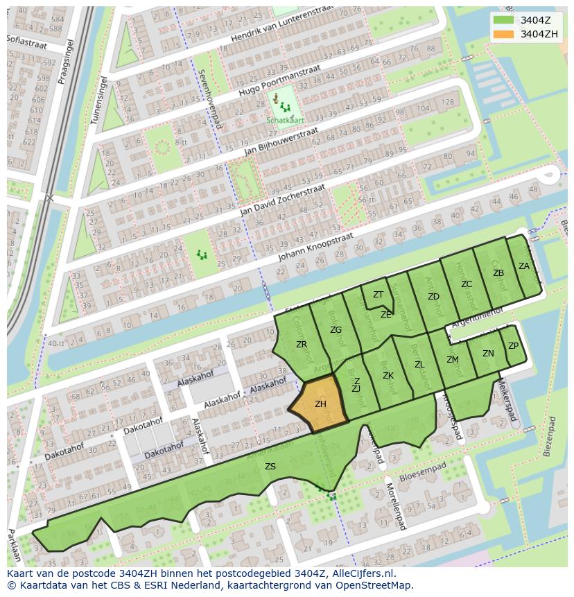 Afbeelding van het postcodegebied 3404 ZH op de kaart.