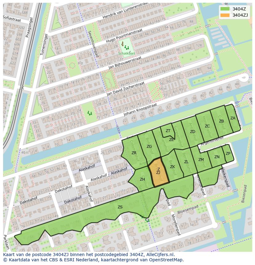 Afbeelding van het postcodegebied 3404 ZJ op de kaart.