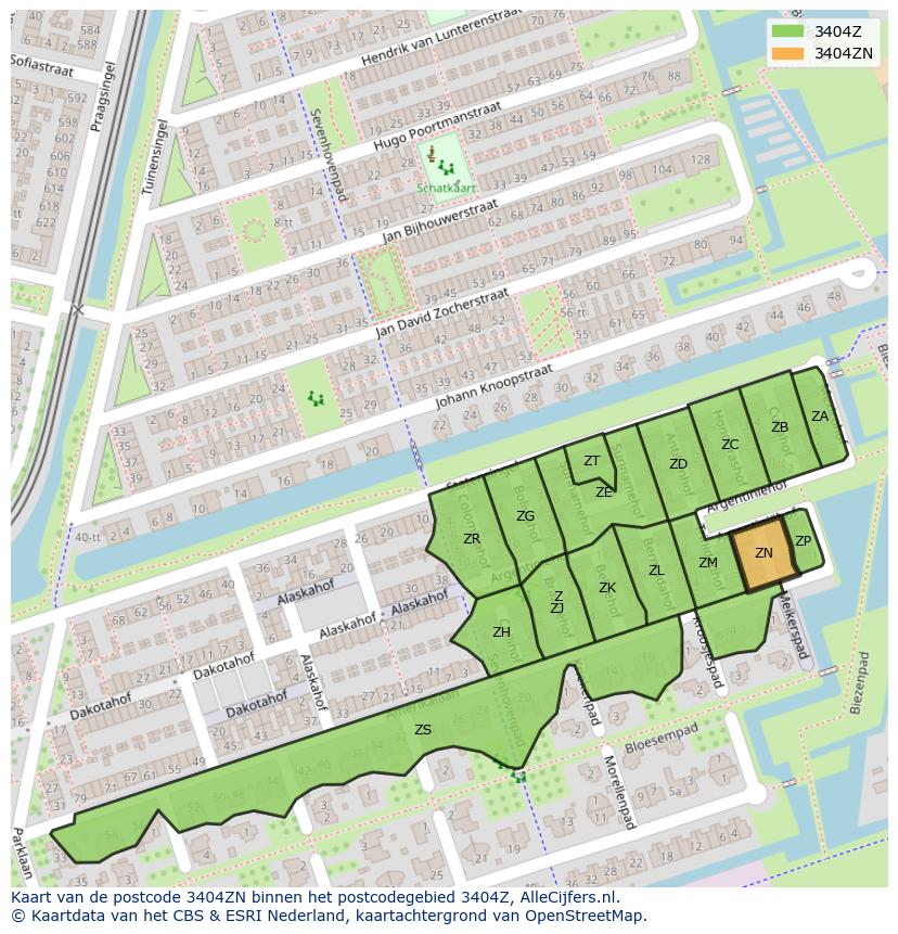 Afbeelding van het postcodegebied 3404 ZN op de kaart.