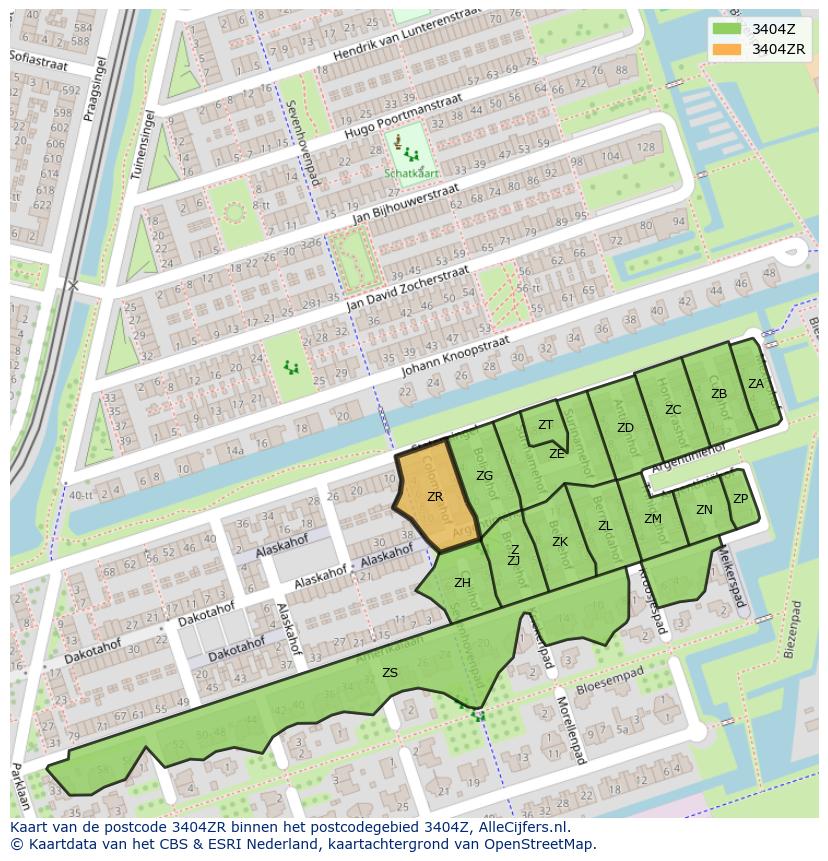 Afbeelding van het postcodegebied 3404 ZR op de kaart.