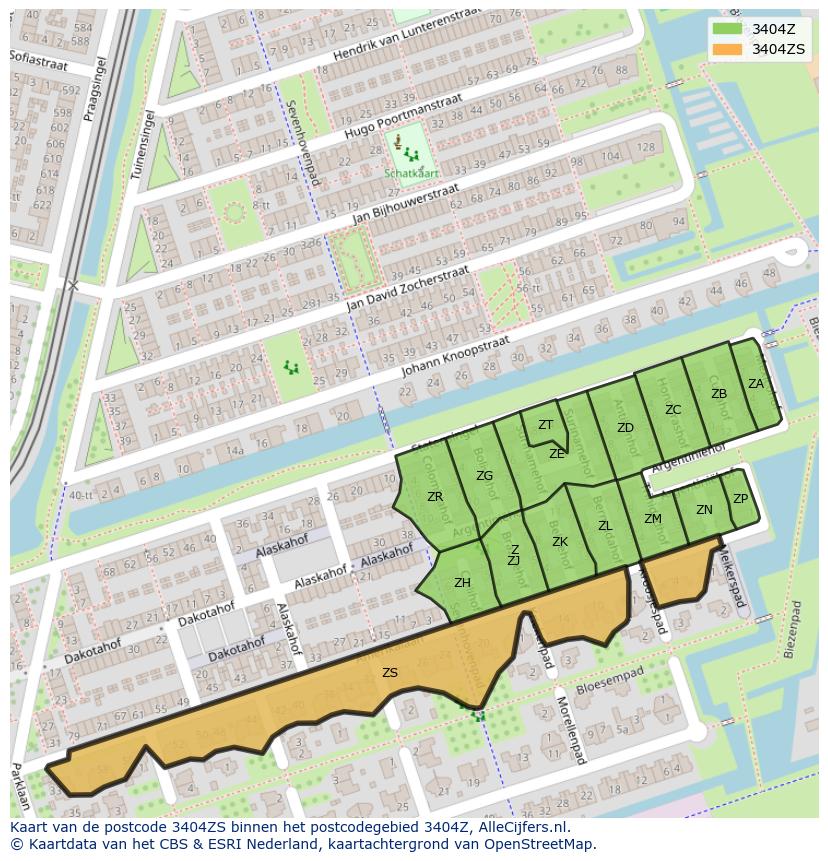 Afbeelding van het postcodegebied 3404 ZS op de kaart.