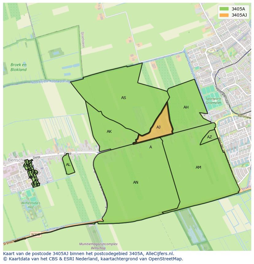 Afbeelding van het postcodegebied 3405 AJ op de kaart.