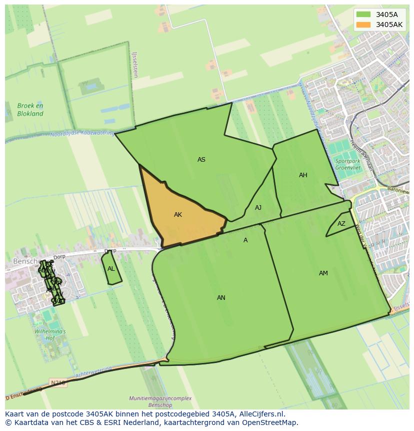 Afbeelding van het postcodegebied 3405 AK op de kaart.