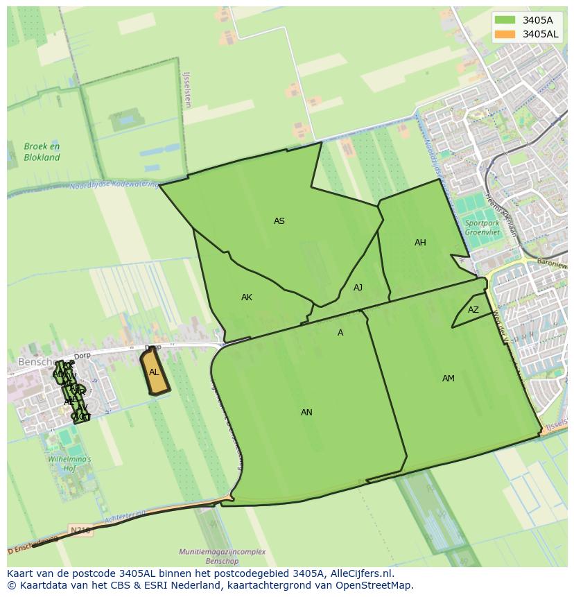 Afbeelding van het postcodegebied 3405 AL op de kaart.