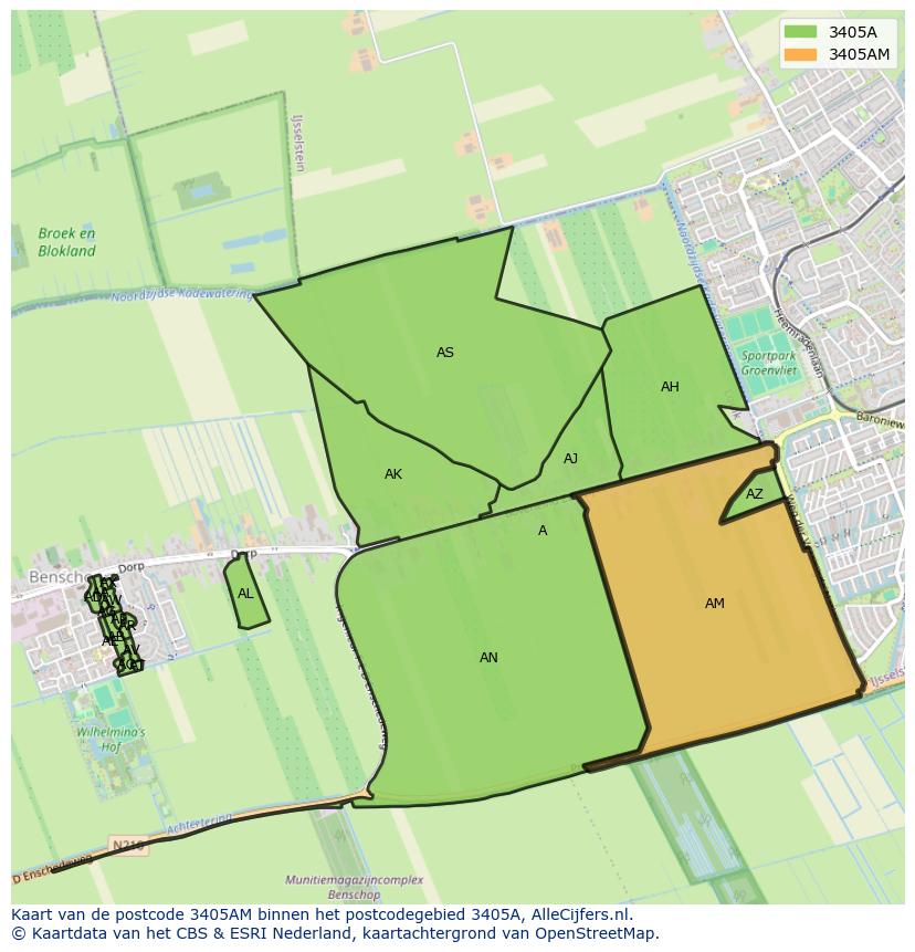Afbeelding van het postcodegebied 3405 AM op de kaart.
