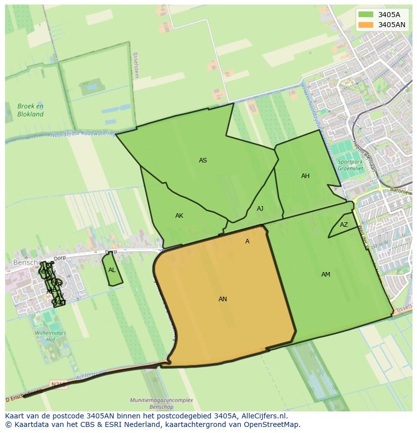 Afbeelding van het postcodegebied 3405 AN op de kaart.