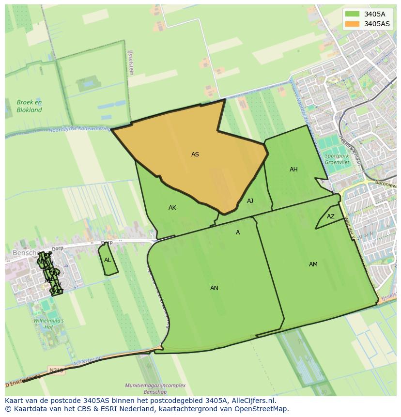 Afbeelding van het postcodegebied 3405 AS op de kaart.