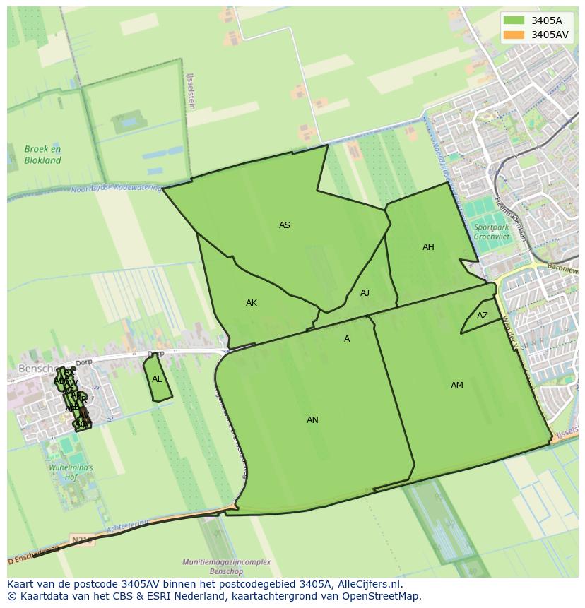 Afbeelding van het postcodegebied 3405 AV op de kaart.