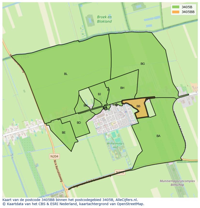 Afbeelding van het postcodegebied 3405 BB op de kaart.