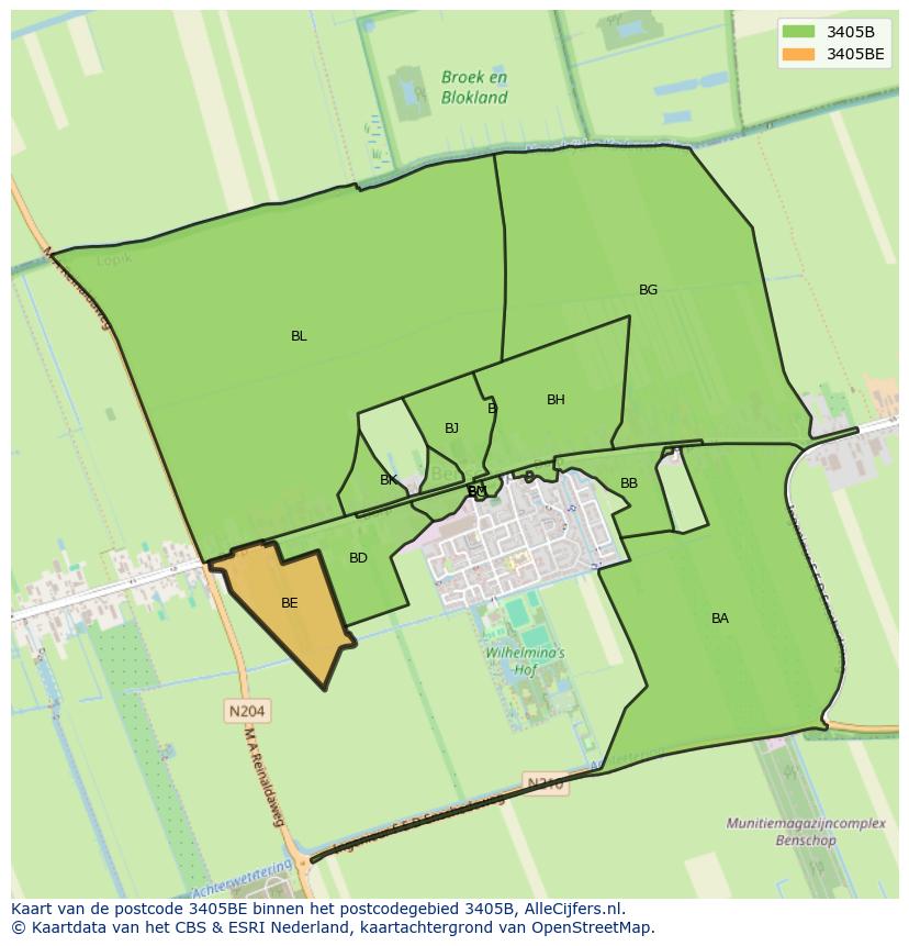 Afbeelding van het postcodegebied 3405 BE op de kaart.