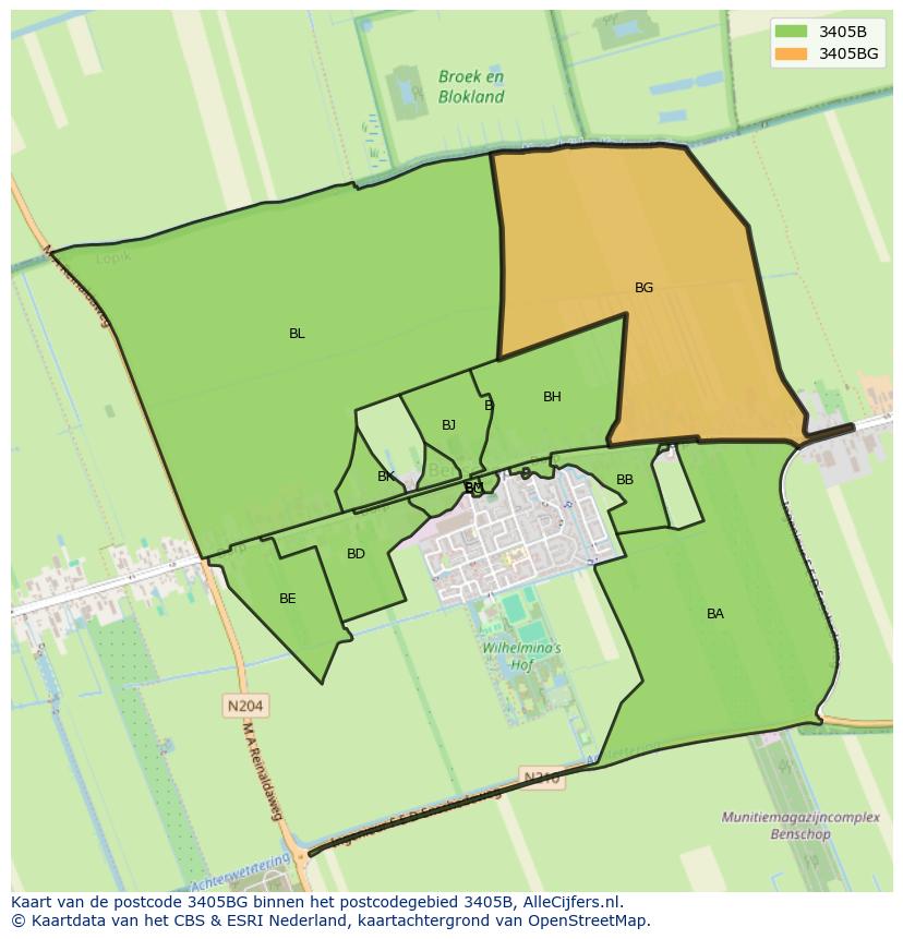 Afbeelding van het postcodegebied 3405 BG op de kaart.