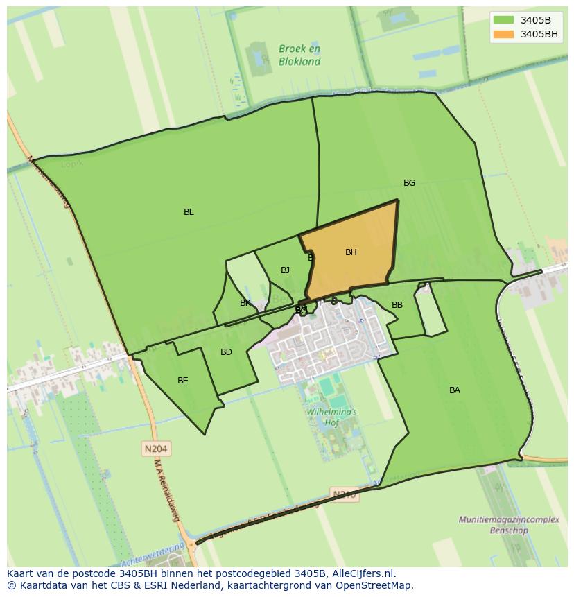 Afbeelding van het postcodegebied 3405 BH op de kaart.